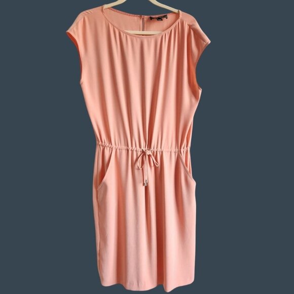 St. John Women Peach Sleeveless Knee-Length Dress Drawstring Waist Pockets Sz 8 - Picture 2 of 12